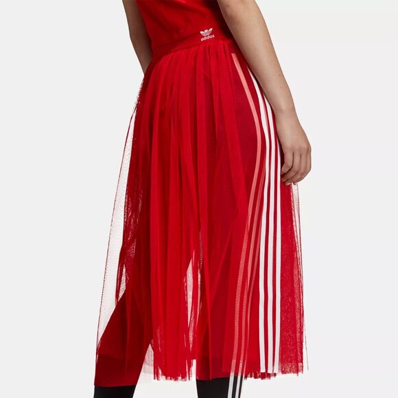 💥HOT ITEM!💥ADIDAS Edgy Chic Pleated Tulle Midi Skirt in Bright Red - Picture 8 of 14